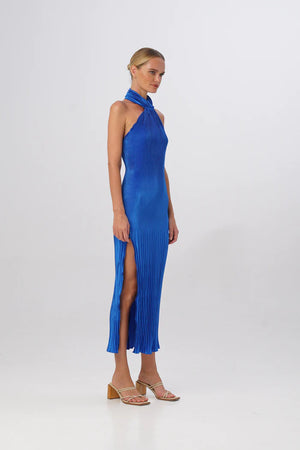 L'IDÉE - Soiree Pleated Halter Gown - Moroccan Blue