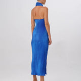 L'IDÉE - Soiree Pleated Halter Gown - Moroccan Blue