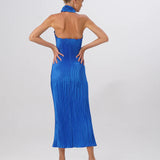 L'IDÉE - Soiree Pleated Halter Gown - Moroccan Blue