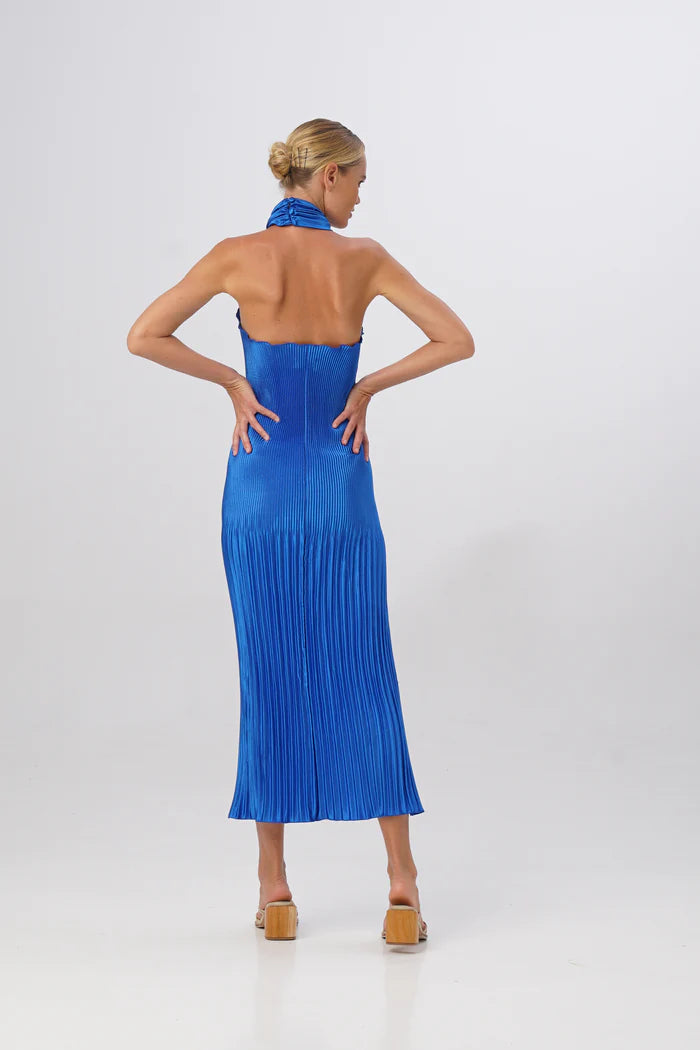 L'IDE - Soiree Pleated Halter Gown - Moroccan Blue Gigi Belle Boutique L'IDE - Soiree Pleated Halter Gown - Moroccan Blue Gigi Belle Boutique