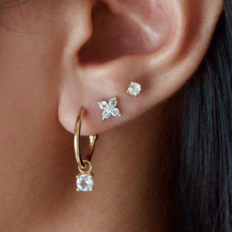 Murkani - Clover Studs - White Topaz - Gold