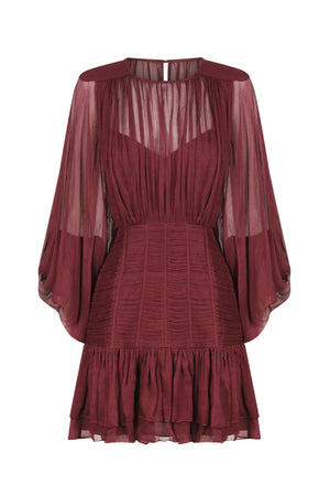 Shona Joy - Marquis Rouched Panelled Mini Dress - Deep Wine