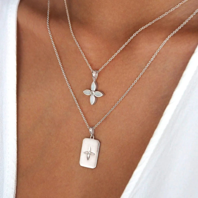 Murkani - Floral Mother Of Pearl Necklace - Silver