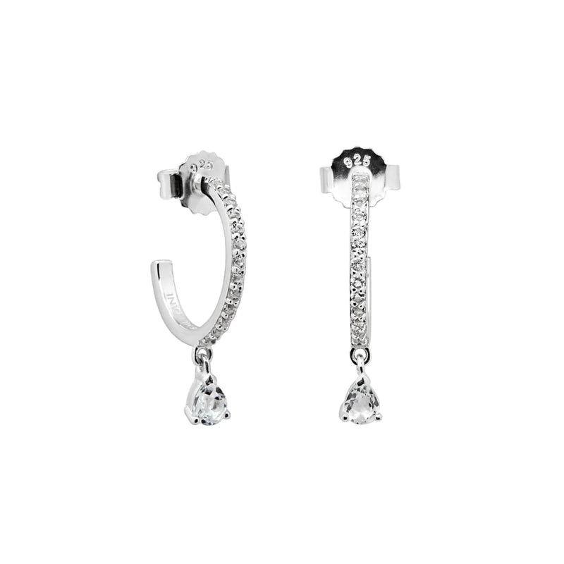 Murkani - Tear Drop White Topaz Hoops - Silver