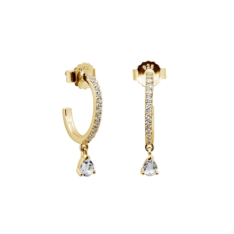 Murkani - Tear Drop White Topaz Hoops - Gold