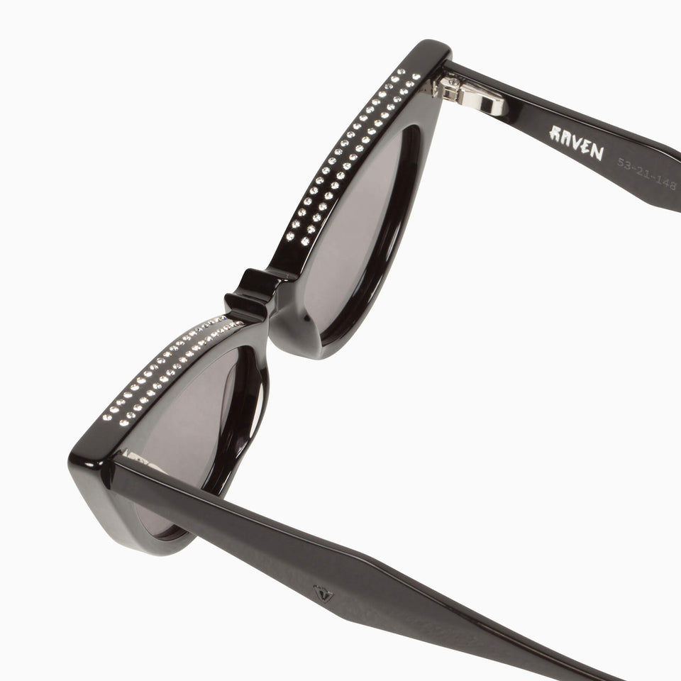 Valley Eyewear -  Raven Crystal - Gloss Black / Swarovski Crystals / Black Lens