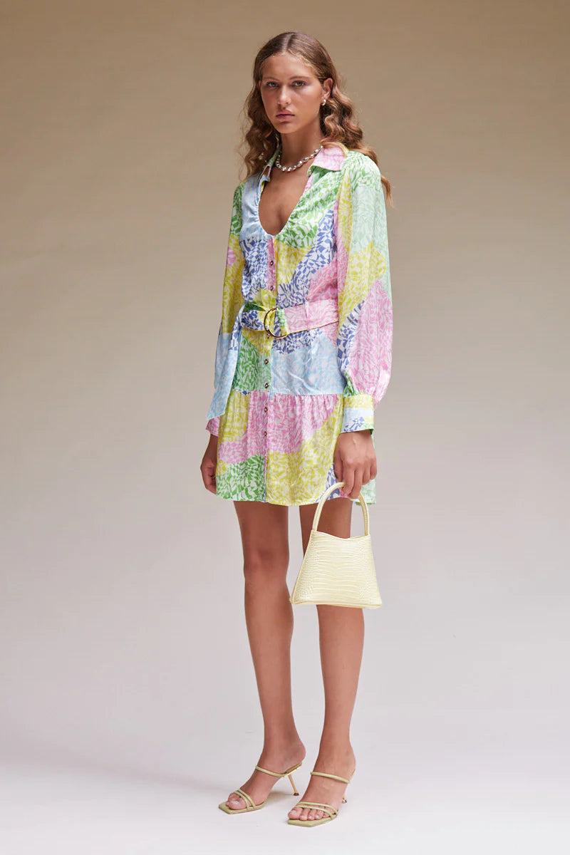 Suboo - Splice Keyhole Mini Shirt Dress - Multi