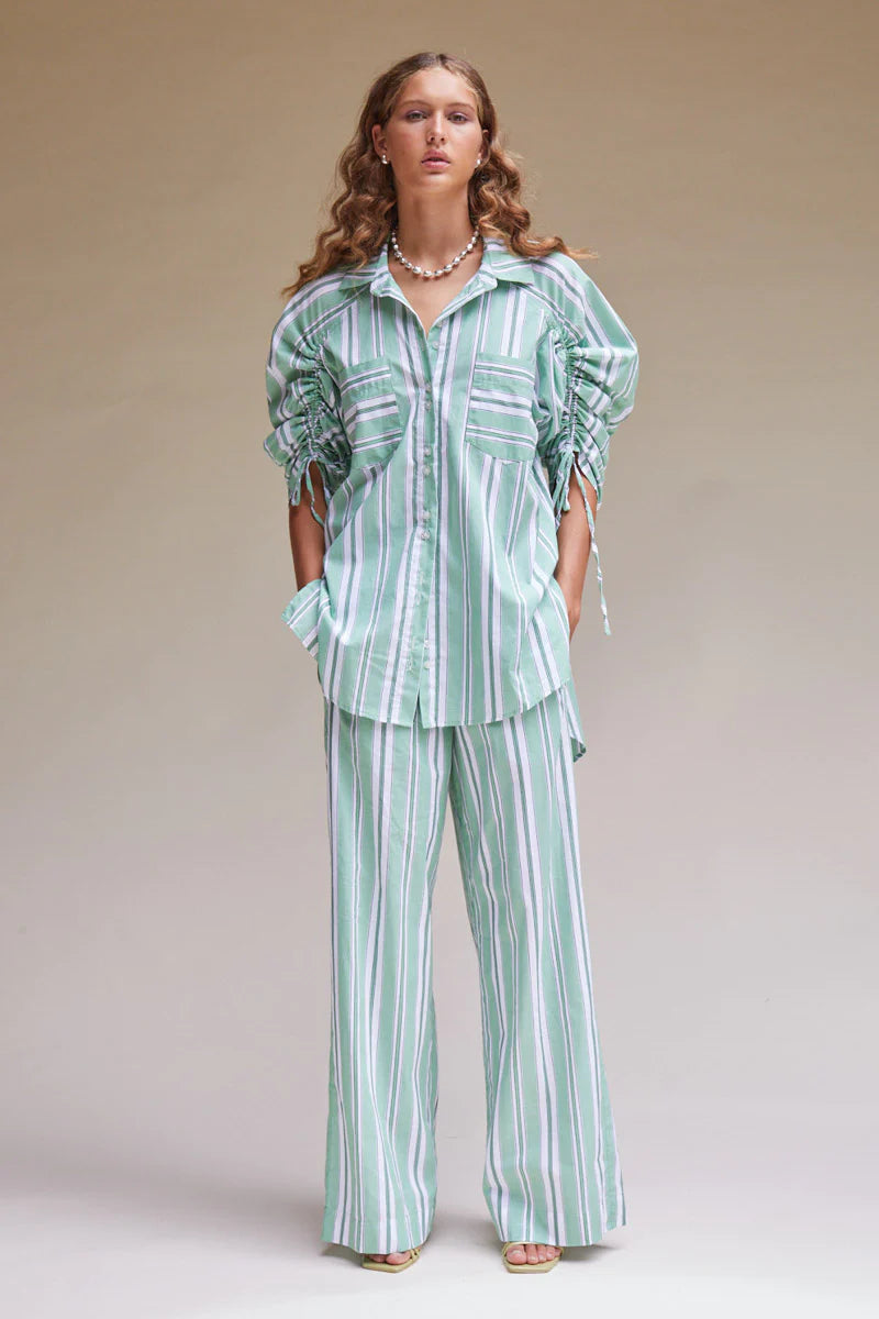 Suboo - Tali Relaxed Print Trouser - Green Stripe