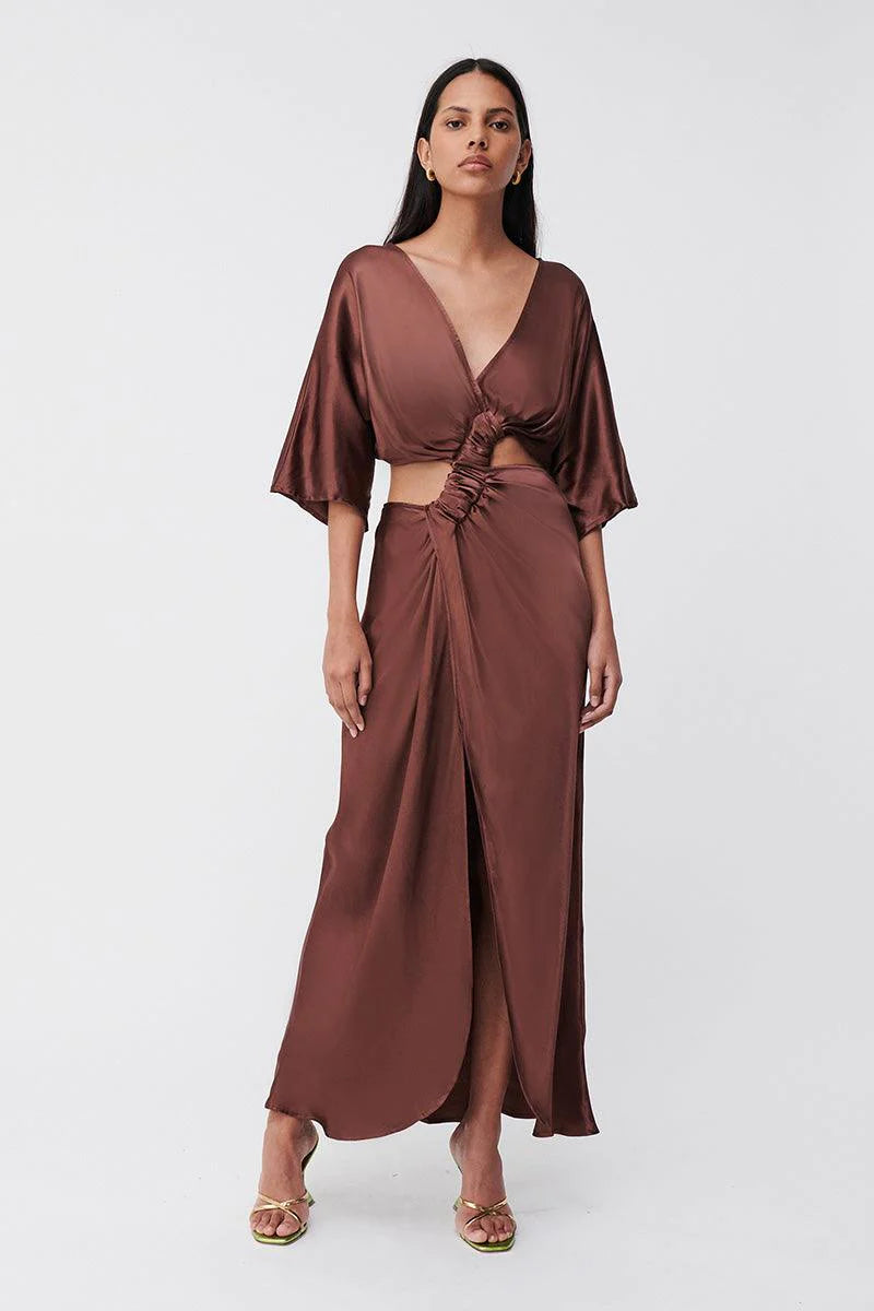 Suboo - Tate Twist Wrap Front Maxi Dress - Chocolate