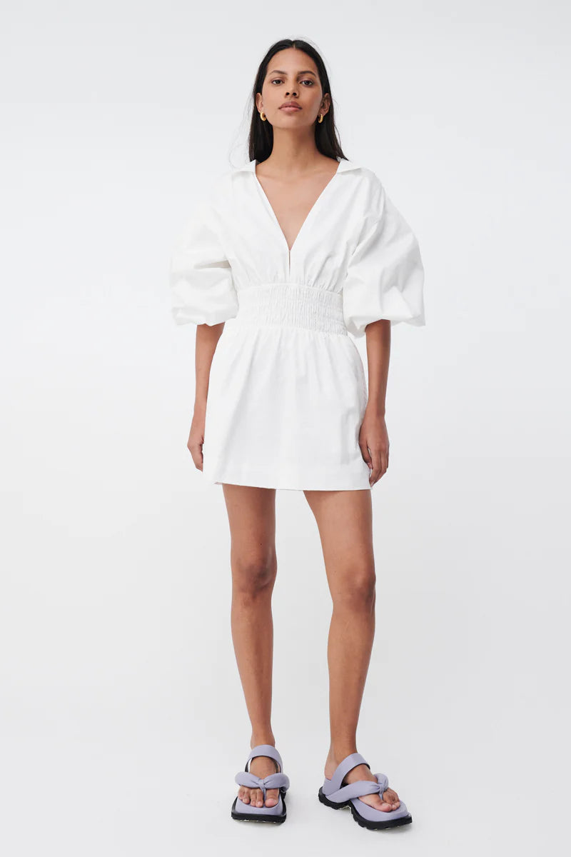 Suboo - Orsay Shirred Waist Mini Shirt Dress - Ivory