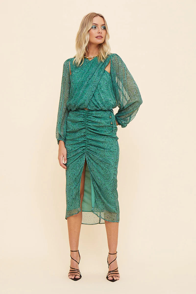 Suboo - Stella Gathered Skirt - Green Paisley