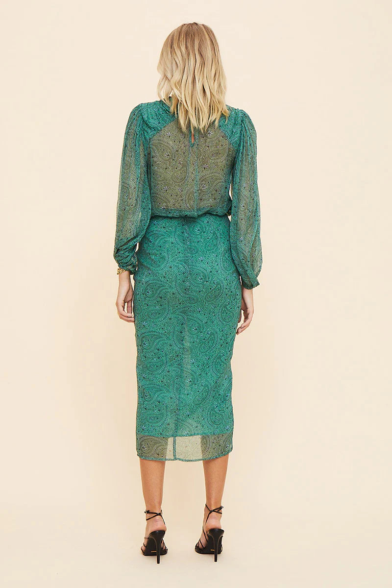 Suboo - Stella Gathered Skirt - Green Paisley