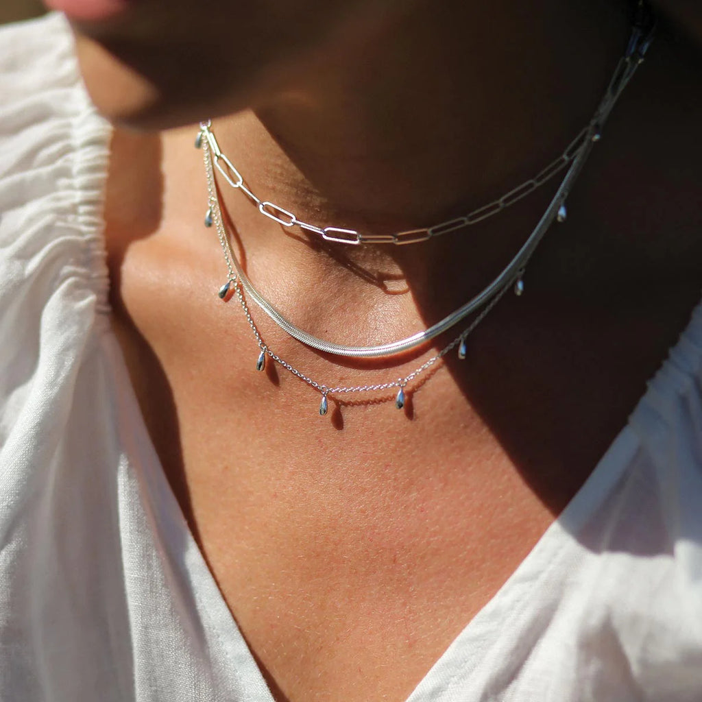 Murkani - Tear Drop Choker Necklace - Sterling Silver