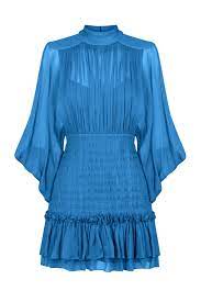 Shona Joy - Leilani Long Sleeve Ruched Mini Dress -  Pacific