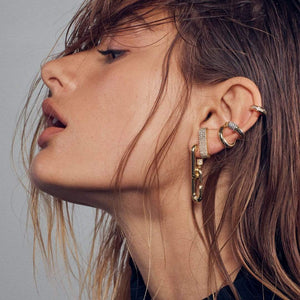 F & H - Disco Lobe Earring Brass + 18k Gold + White Corundum