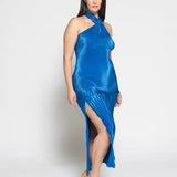 L'IDÉE - Soiree Pleated Halter Gown - Moroccan Blue