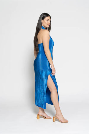 L'IDÉE - Soiree Pleated Halter Gown - Moroccan Blue – Gigi Belle Boutique