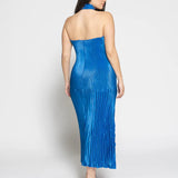 L'IDÉE - Soiree Pleated Halter Gown - Moroccan Blue