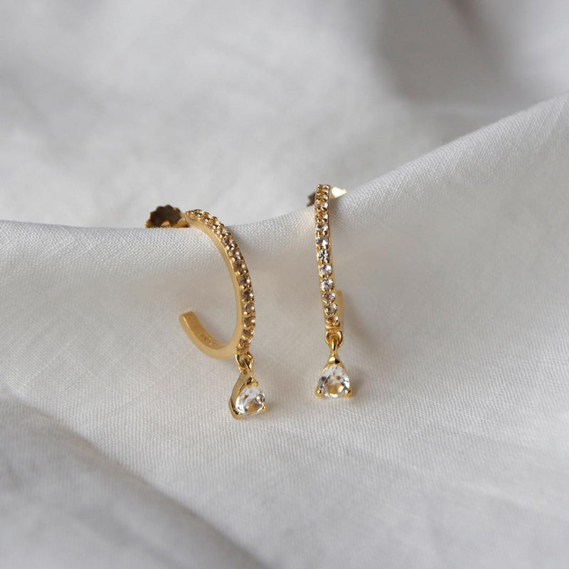 Murkani - Tear Drop White Topaz Hoops - Gold